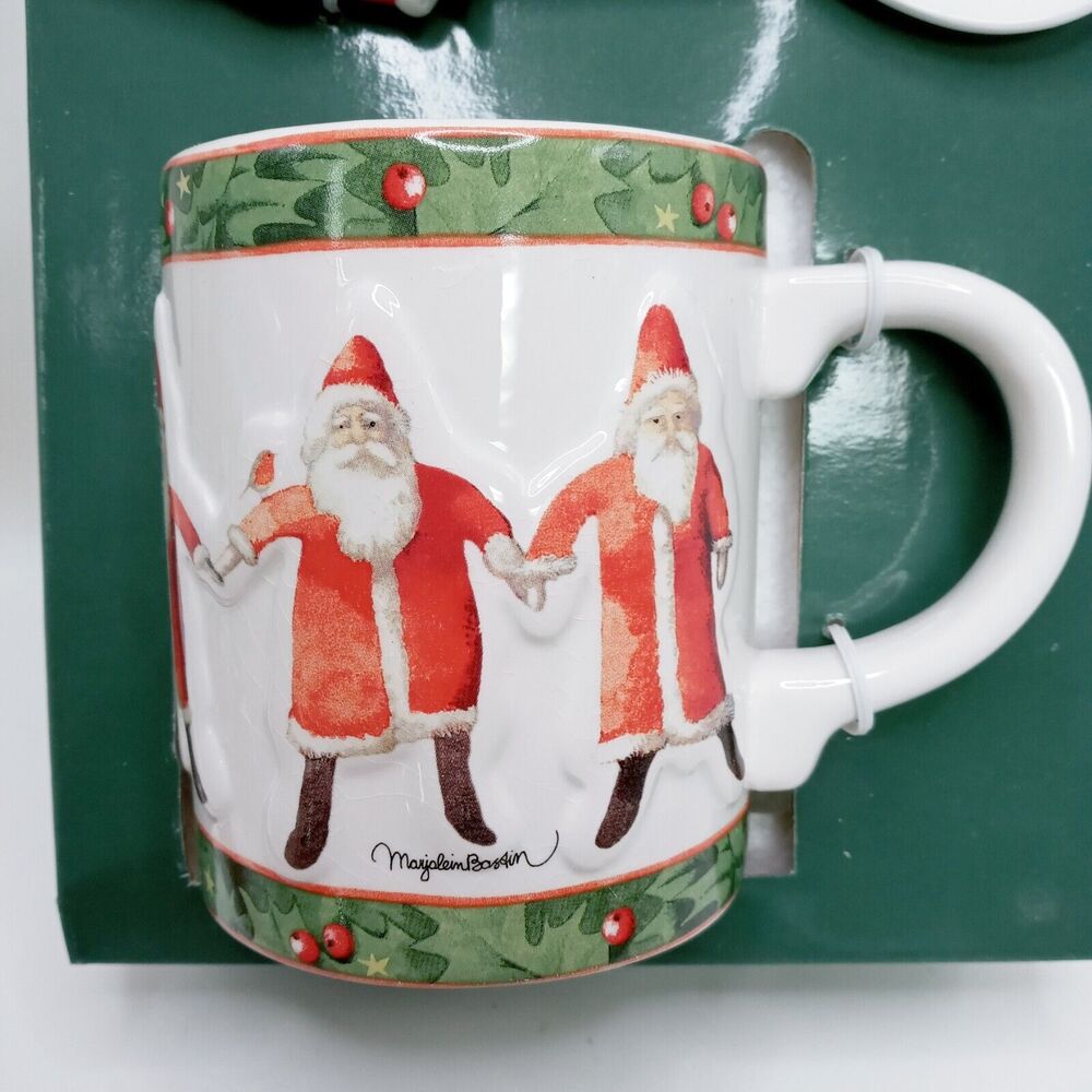 🎅🏻☕Hallmark Marjolein Bastin Santa Mug Spoon Set Christmas Holiday Collectible